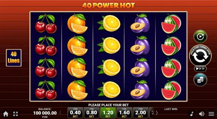 Tampilan layar game 40 Power Hot Coin Boost